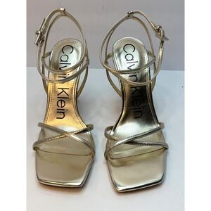 Calvin Klein Tegin Strappy High Stiletto Dress Sandals Gold Size 8M NWT and BOX